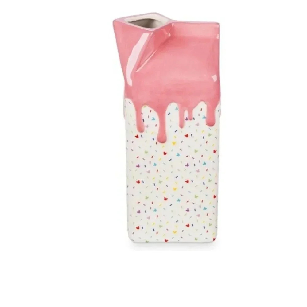 Disney Mickey Mouse Confetti Milk Carton Vase Ceramic 6”x3”